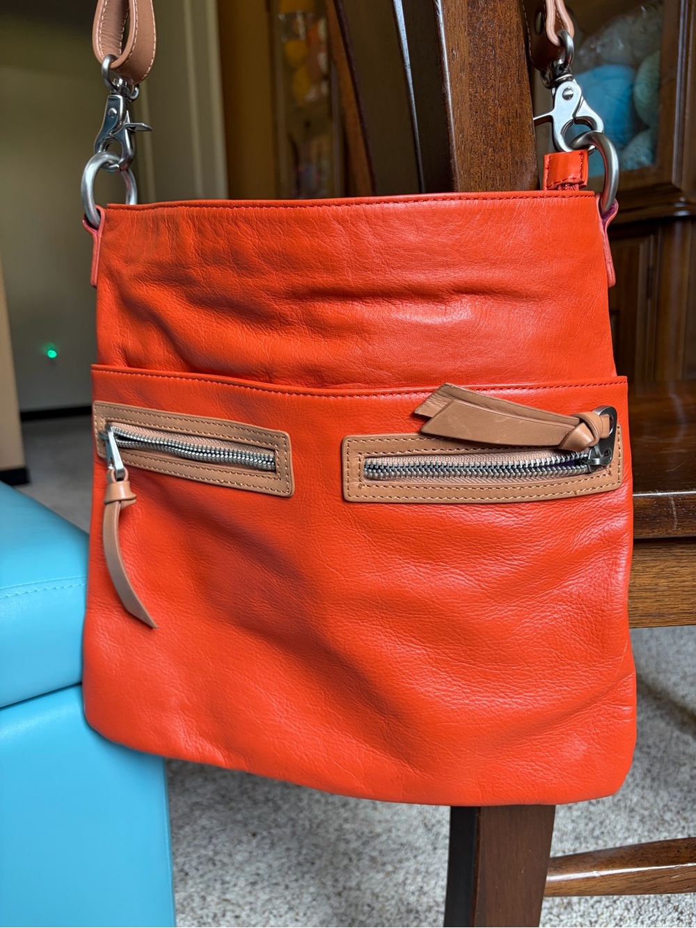 Christopher Kon Atelier Women's Orange Leather Crossbody Bag with Tan Accents
